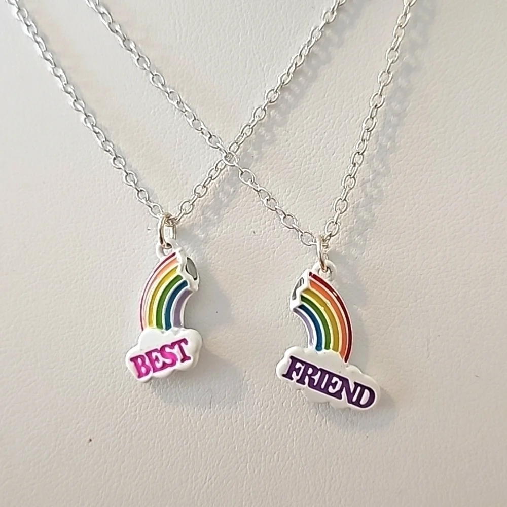 Best Friend Rainbow Geometric Design Pendant Necklace Set